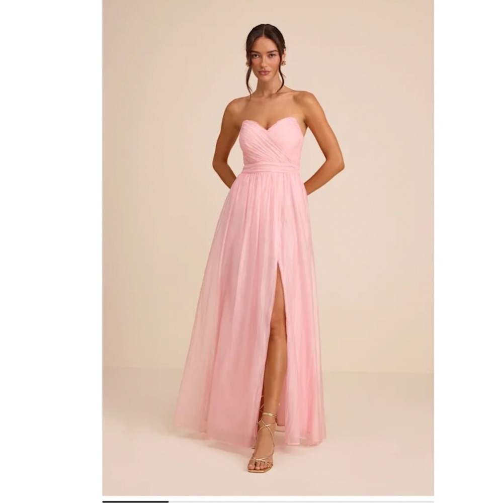 Lulus Rosalind Light Pink Organza Strapless Maxi Dress Size Large New with tags!